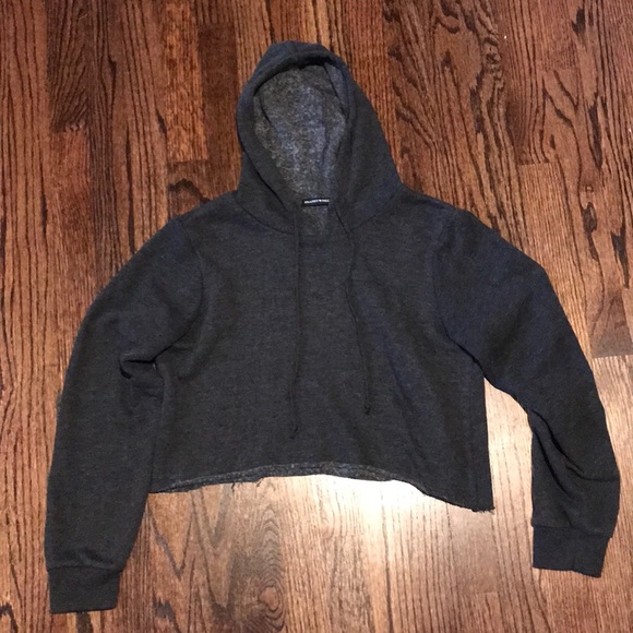 Brandy Melville Tops - Brandy Melville Charcoal Cropped Hoodie